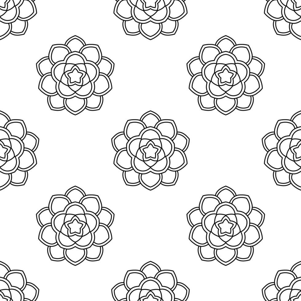 modèle sans couture fantaisie avec mandala ornemental. fond de fleur de doodle rond abstrait. cercle géométrique floral. illustration vectorielle. vecteur