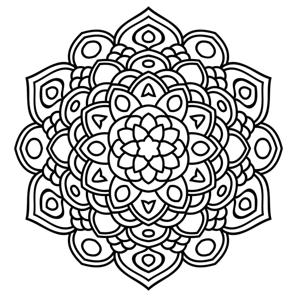 mandala de fleur de contour noir. élément de décoration vintage. fleur de doodle rond ornemental isolé sur fond blanc. élément de cercle géométrique. vecteur