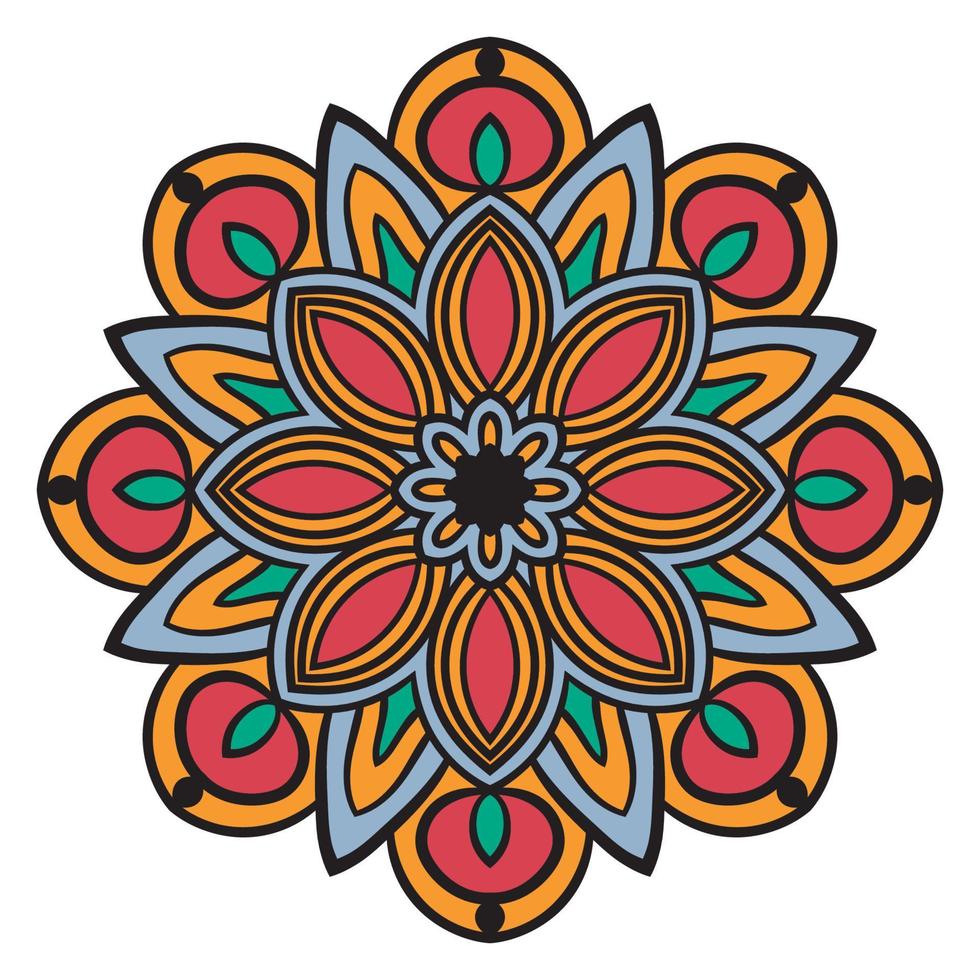 joli mandala coloré. fleur de doodle rond ornemental isolé sur fond blanc. ornement décoratif géométrique de style oriental ethnique. vecteur