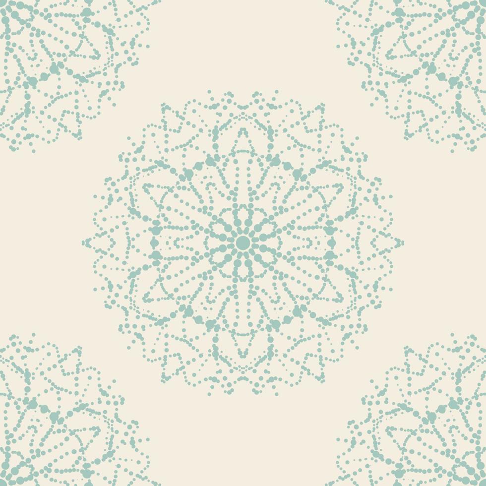 modèle sans couture fantaisie demi-teinte avec mandala ornemental. fond de fleur de doodle en pointillé rond abstrait. cercle géométrique floral. illustration vectorielle. vecteur