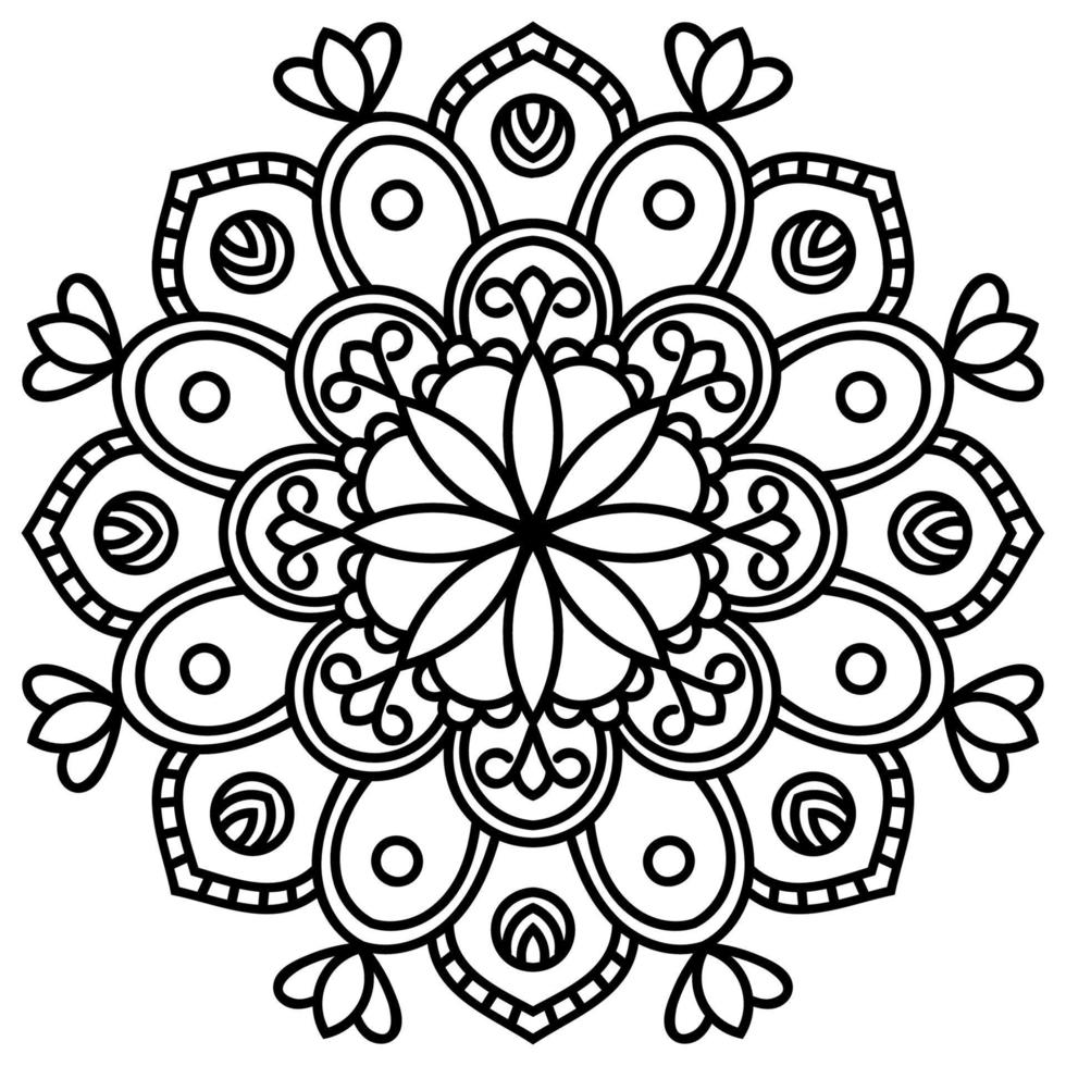 mandala de contour. fleur de doodle rond ornemental isolé sur fond blanc. élément de cercle géométrique. vecteur