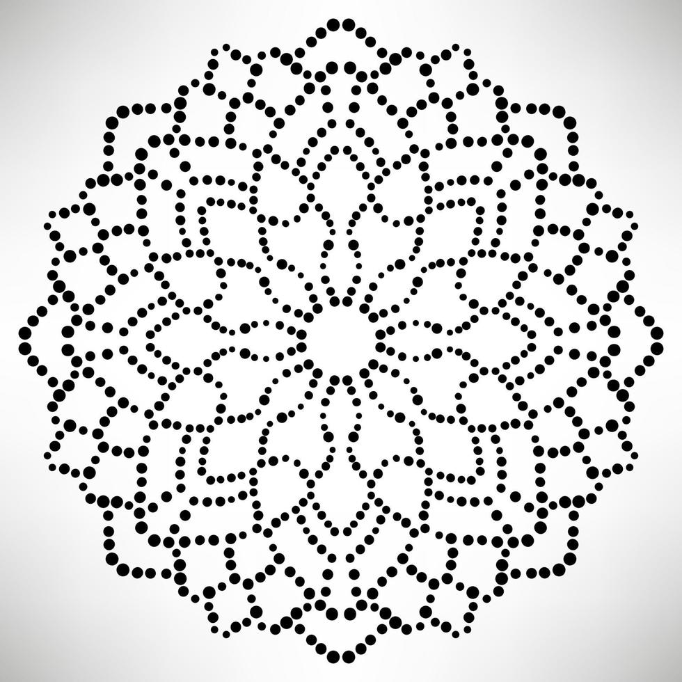 mandala de fleurs en pointillés. élément décoratif. doodle rond ornemental isolé sur fond blanc. élément de cercle géométrique. vecteur