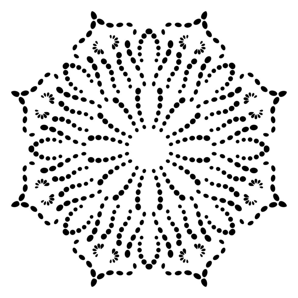 mandala de fleurs en pointillés. élément décoratif. doodle rond ornemental isolé sur fond blanc. élément de cercle géométrique. vecteur