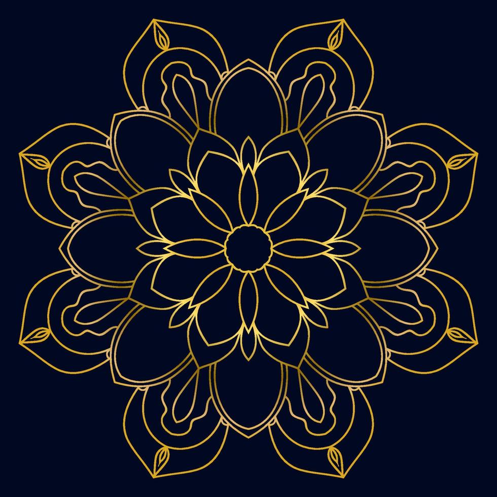 joli mandala doré. fleur de doodle ronde ornementale isolée sur fond sombre. ornement décoratif géométrique de style oriental ethnique. vecteur