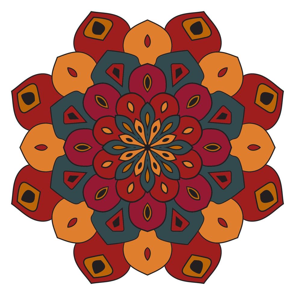 joli mandala coloré. fleur de doodle rond ornemental isolé sur fond blanc. ornement décoratif géométrique de style oriental ethnique. vecteur