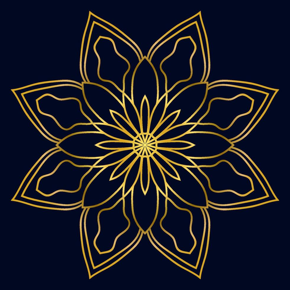 joli mandala doré. fleur de doodle ronde ornementale isolée sur fond sombre. ornement décoratif géométrique de style oriental ethnique. vecteur
