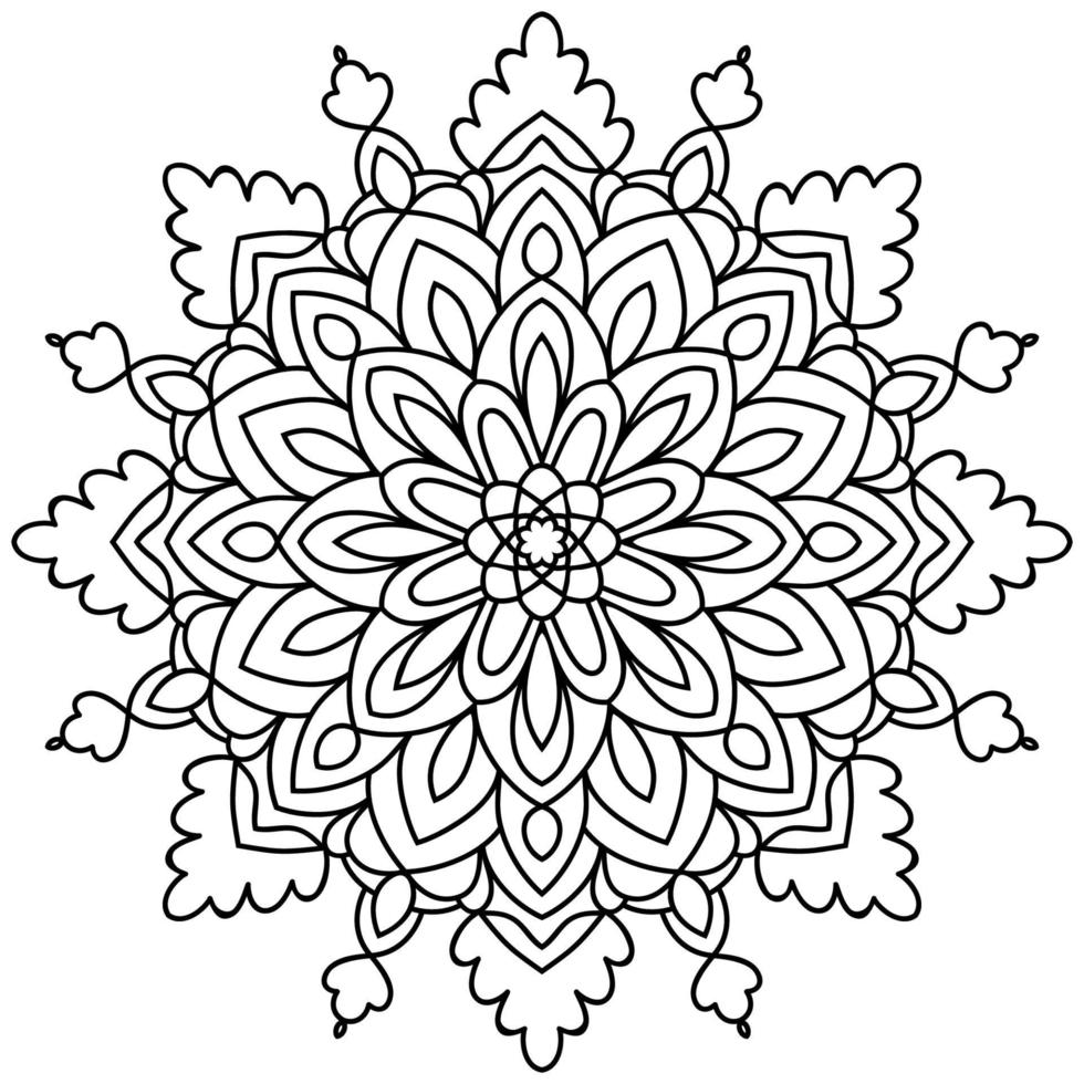 mandala de fleur de contour noir. élément de décoration vintage. fleur de doodle rond ornemental isolé sur fond blanc. élément de cercle géométrique. vecteur