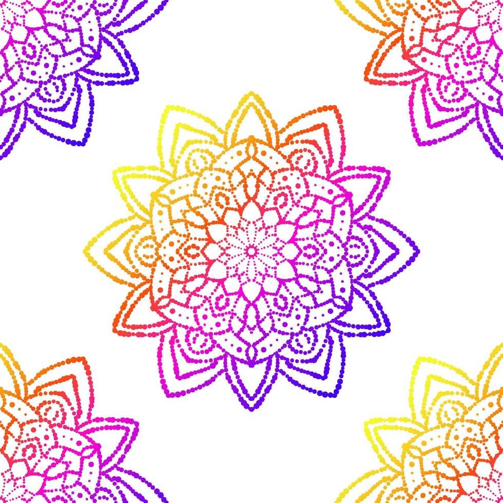 modèle sans couture dégradé fantaisie avec mandala ornemental. fond de fleur de doodle rond abstrait. cercle géométrique floral. vecteur