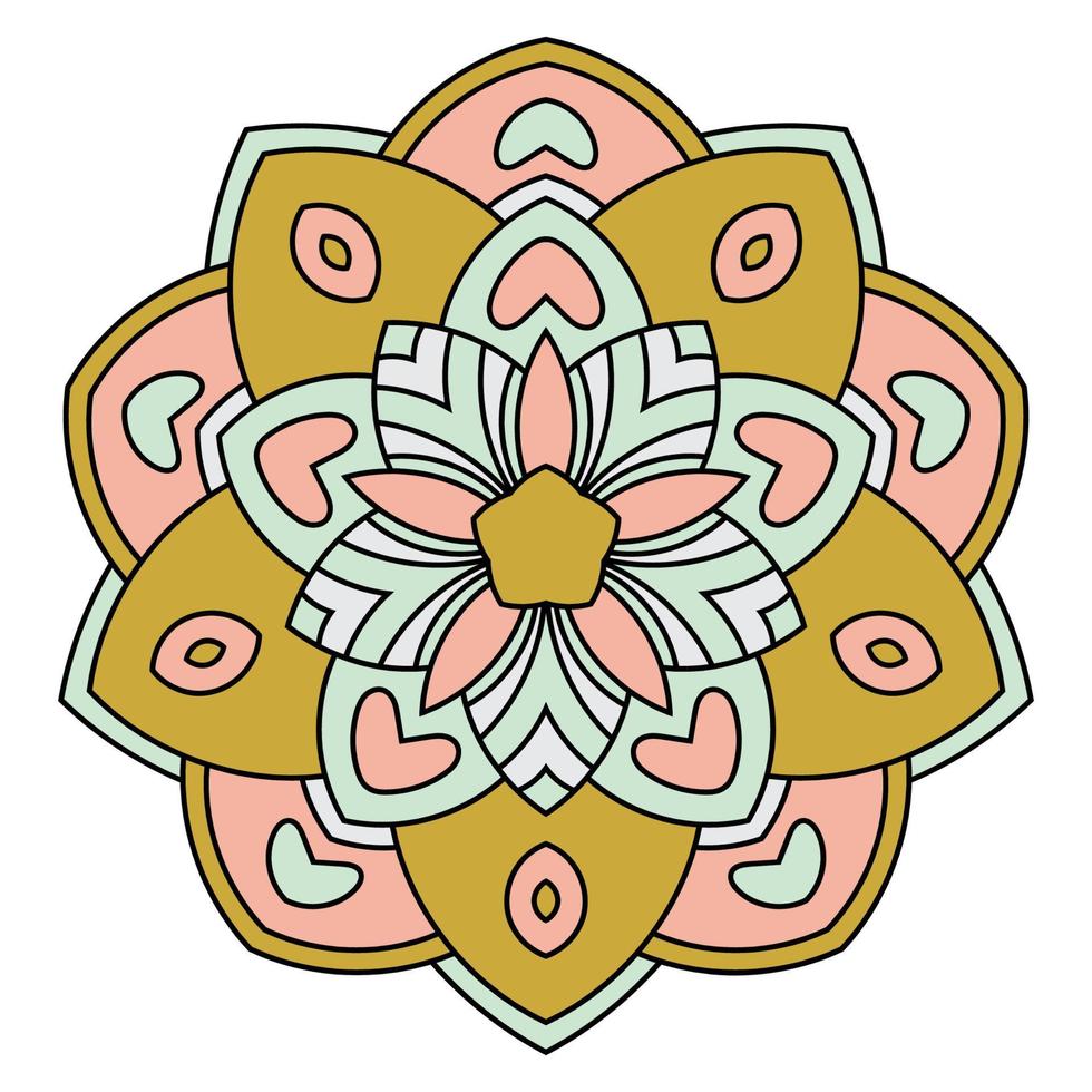 joli mandala coloré. fleur de doodle rond ornemental isolé sur fond blanc. ornement décoratif géométrique de style oriental ethnique. vecteur