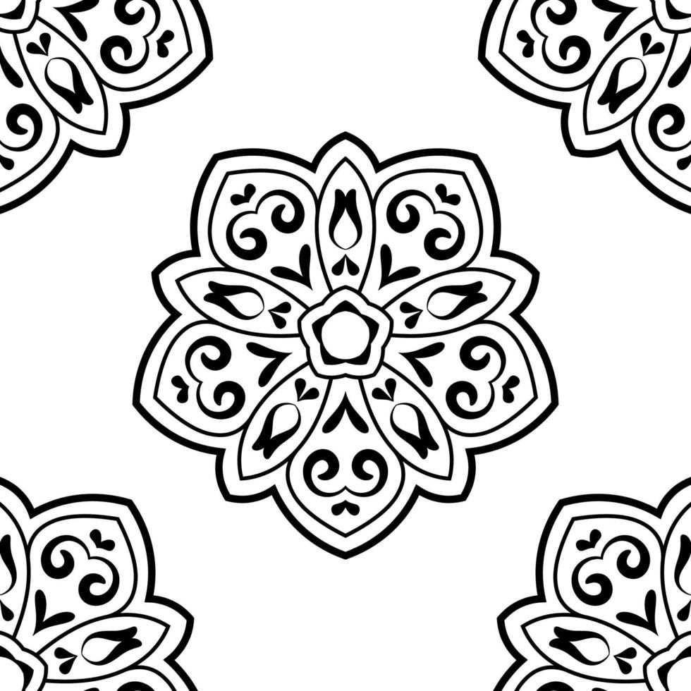 modèle sans couture fantaisie avec mandala ornemental. fond de fleur de doodle rond abstrait. cercle géométrique floral. vecteur