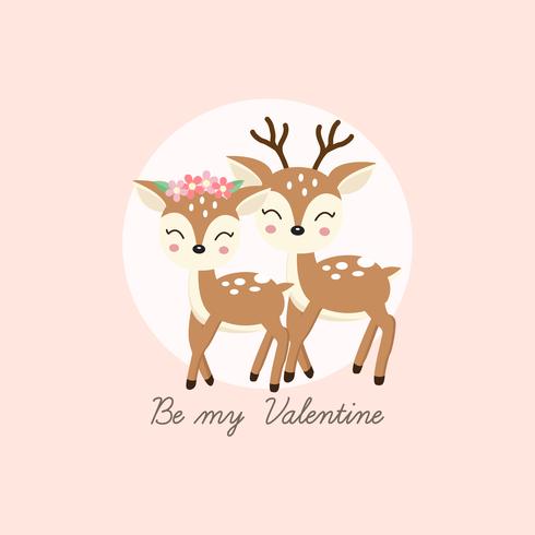 Bonne carte de voeux Saint Valentin. Couple de cerfs tombent amoureux. vecteur