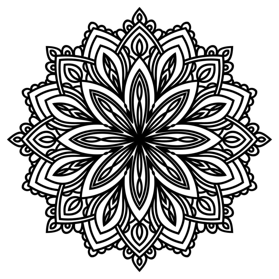 mandala de fleur de contour noir. élément de décoration vintage. fleur de doodle rond ornemental isolé sur fond blanc. élément de cercle géométrique. vecteur