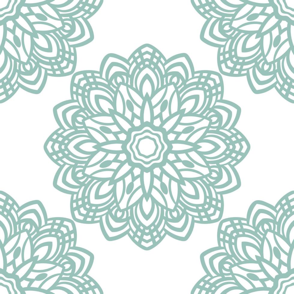 modèle sans couture de menthe fantastique avec mandala ornemental. fond de fleur de doodle rond abstrait. cercle géométrique floral. vecteur