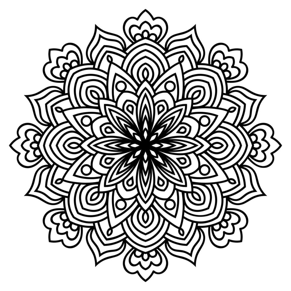 mandala de fleur de contour noir. élément de décoration vintage. fleur de doodle rond ornemental isolé sur fond blanc. élément de cercle géométrique. vecteur