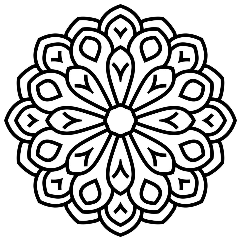 mandala de fleur de contour noir. élément de décoration vintage. fleur de doodle rond ornemental isolé sur fond blanc. élément de cercle géométrique. vecteur