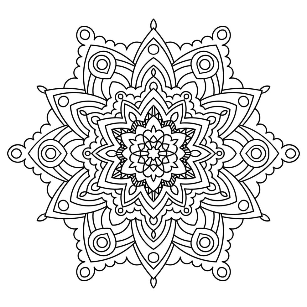 mandala de fleur de contour noir. élément de décoration vintage. fleur de doodle rond ornemental isolé sur fond blanc. élément de cercle géométrique. vecteur