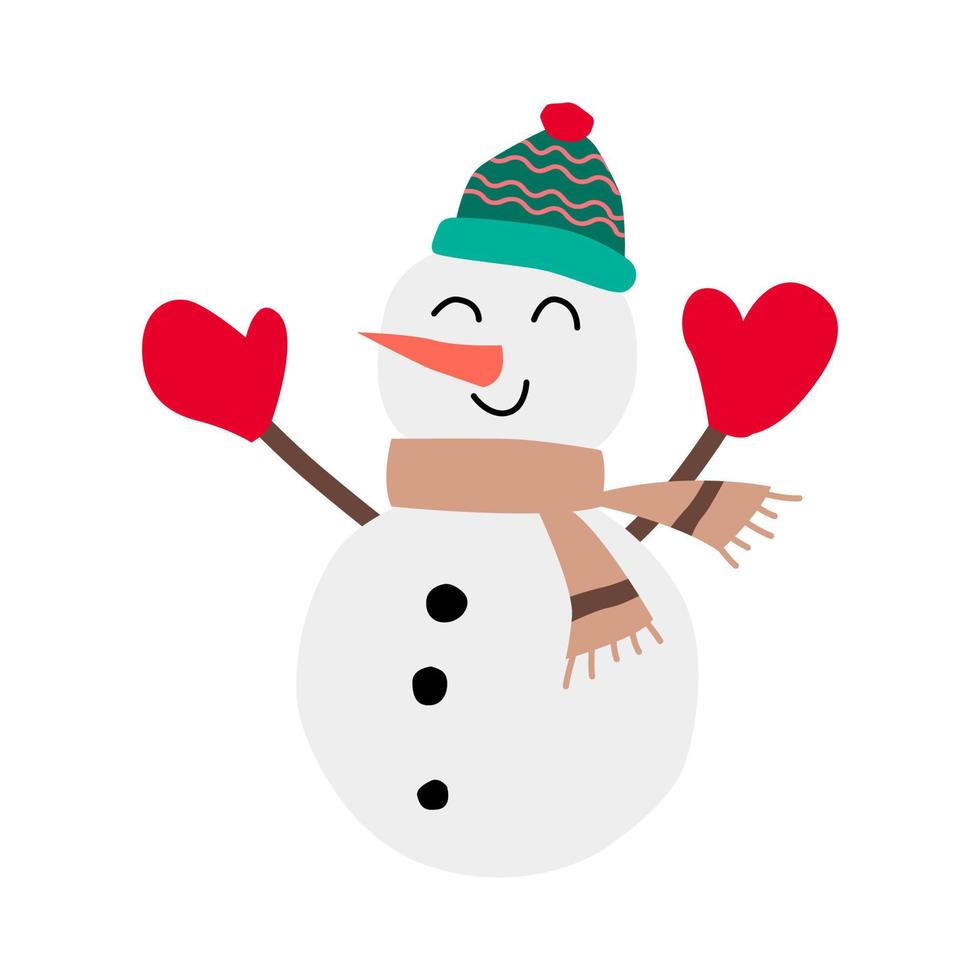 clipart de bonhomme de neige en costume de Noël avec dessin animé vecteur