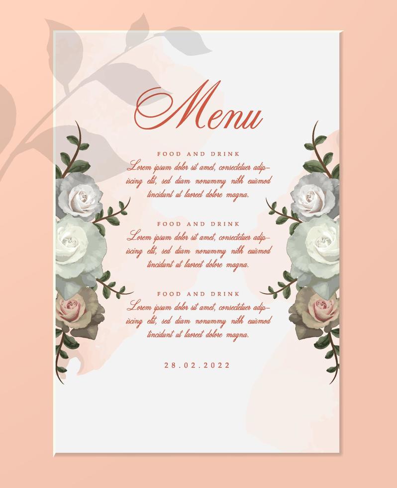 menu d'invitation de mariage avec thème floral vecteur