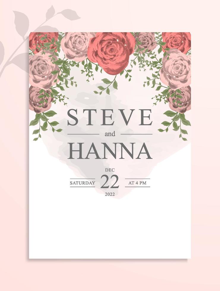 invitation de mariage arrière avec thème de fleurs vecteur