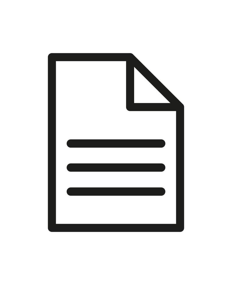 icône de vecteur de contour de document. symbole de ligne de fichier. icône de papier
