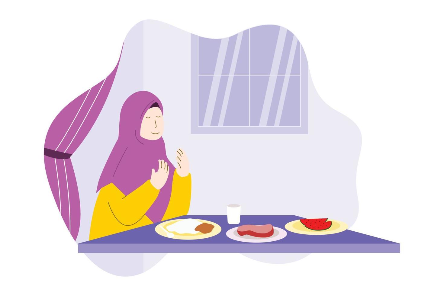 les musulmans sahur et iftar ensemble au ramadan kareem, célébrant l'illustration vectorielle du ramadan mubarak vecteur