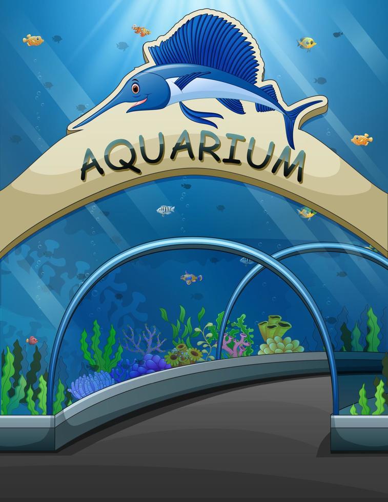 grande entrée d'aquarium avec illustration sous-marine de vies vecteur