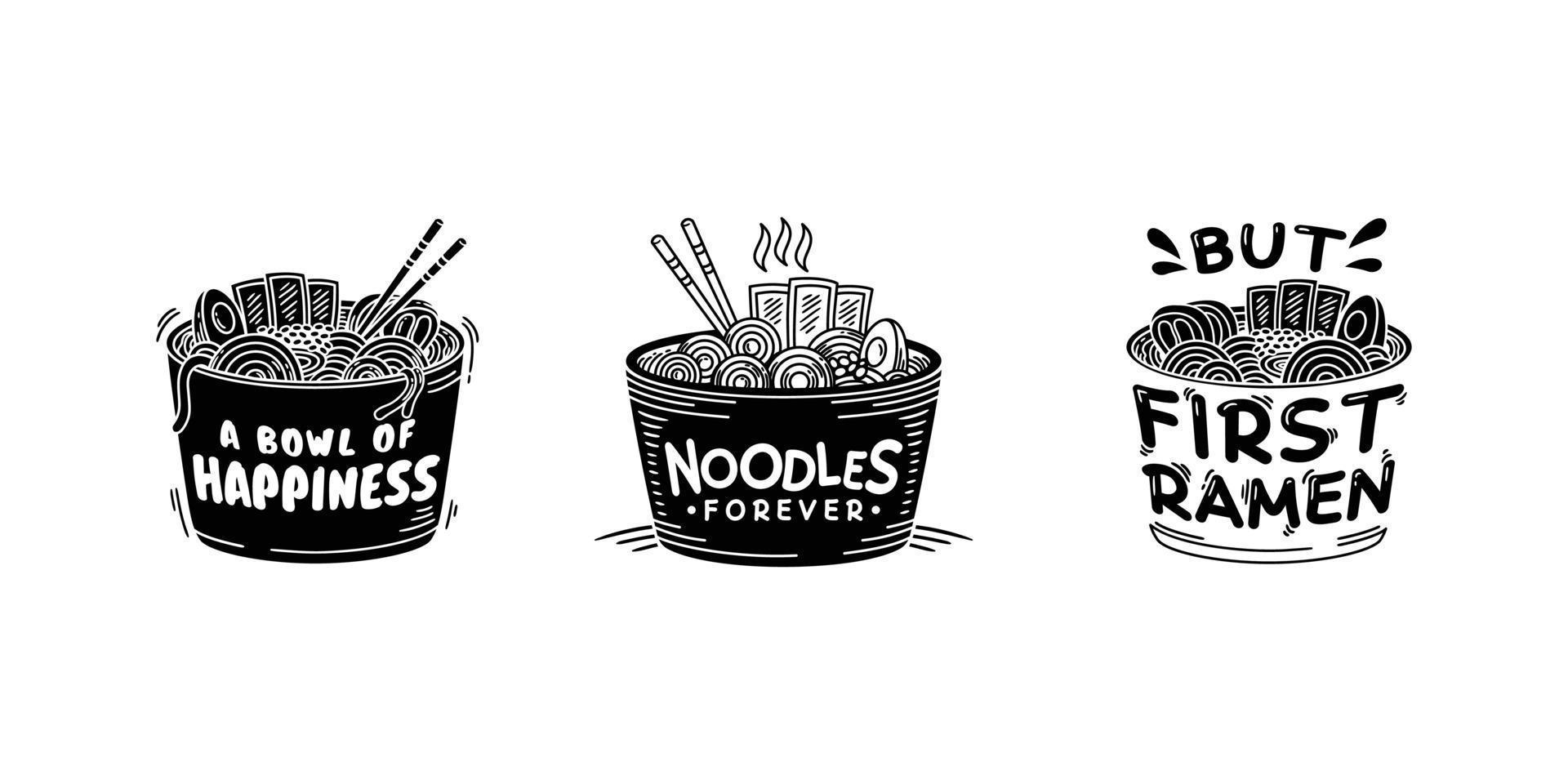 définir la collection de citations de nouilles ramen udon graphique, logo, étiquette, badge et emblème vecteur