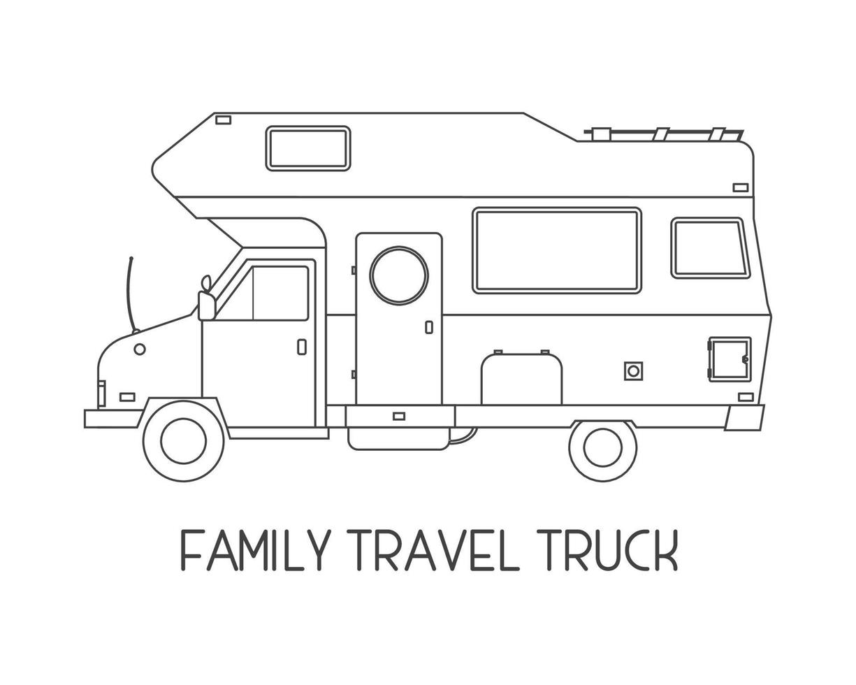 caravane de camping icône de contour de camion de voyageur familial vecteur