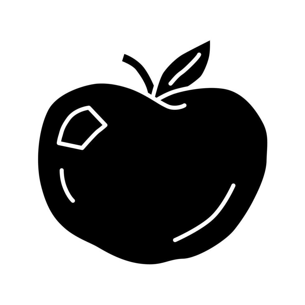 icône de glyphe de pomme mûre. alimentation saine, nutrition végétarienne, symbole de silhouette de régime vitaminique. espace négatif. illustration isolée de vecteur de fruits frais biologiques. jus naturel, ingrédient de tarte américaine