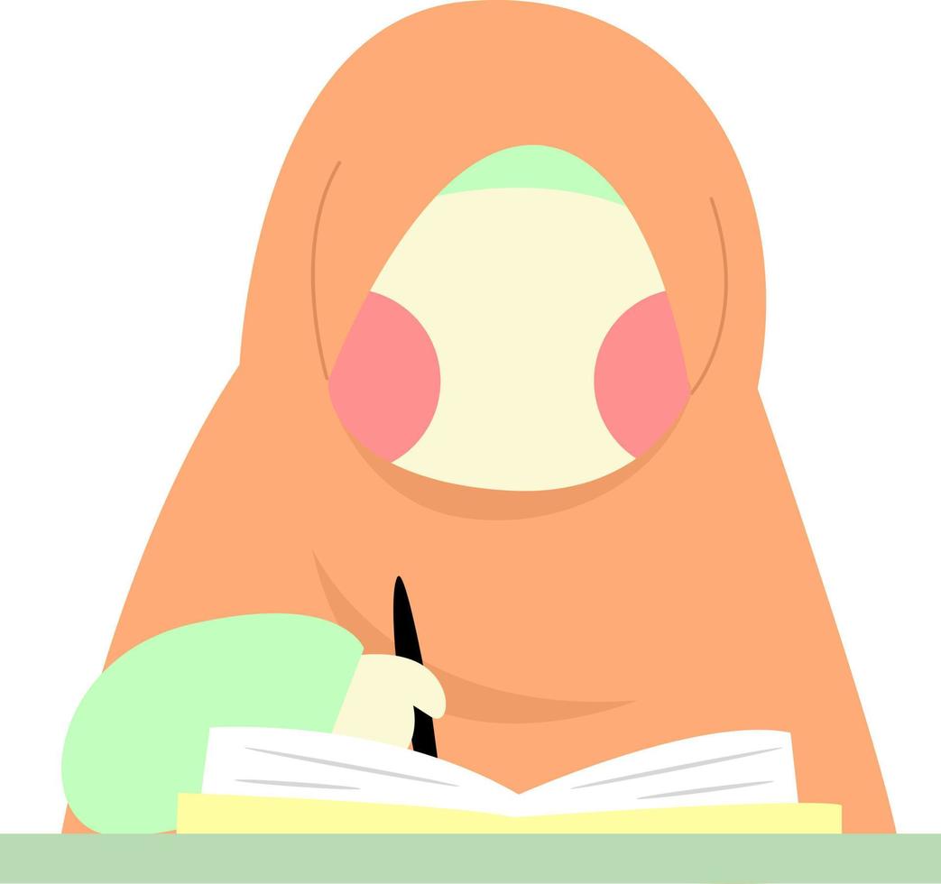 une femme musulmane enfant écrivant vecteur
