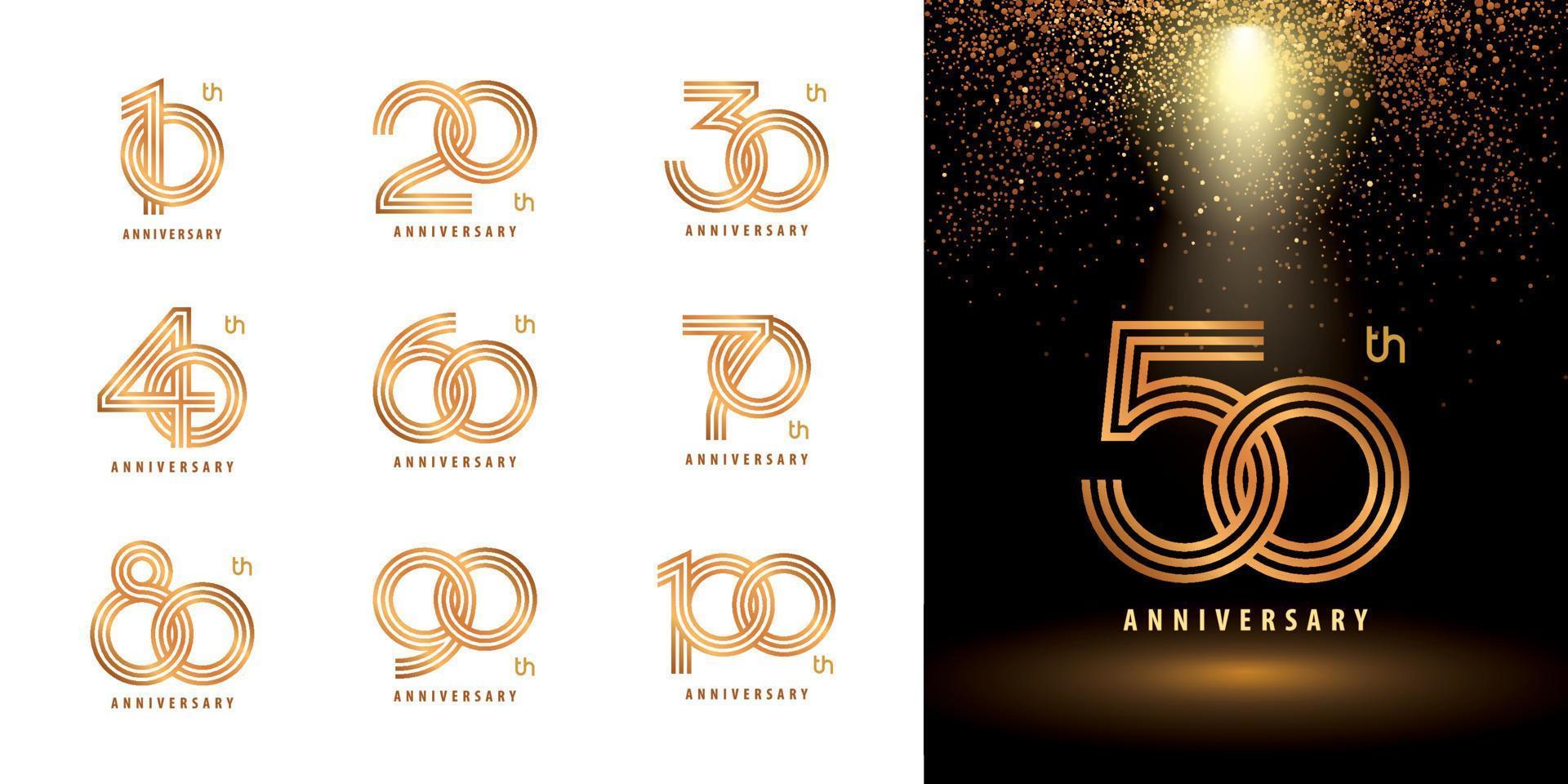 ensemble de conception de logotype d'anniversaire, vecteur de logo de numéro de cercle imbriqué. célébrant le logo anniversaire trois lignes dorées pour la célébration.