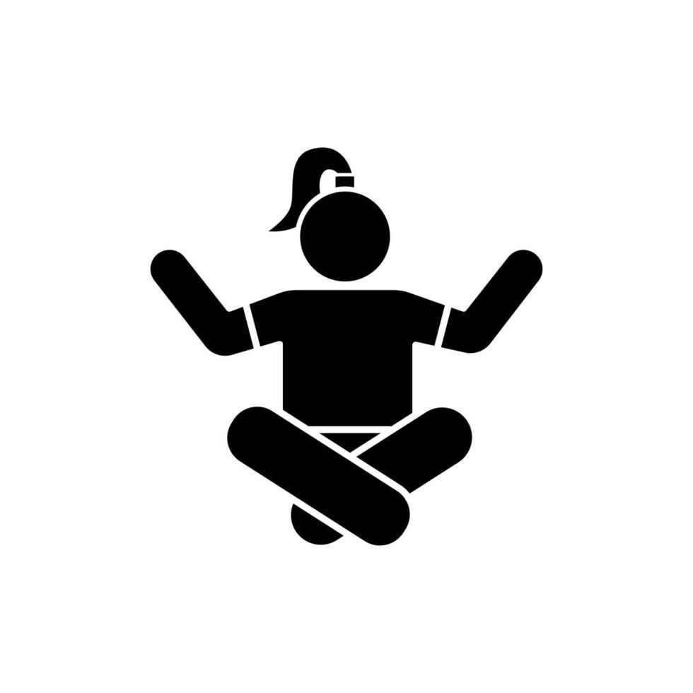 icône de glyphe de méditation. pratique du yoga. détente et repos. spiritualité et tranquillité. position du lotus. bien-être et bien-être. symbole de la silhouette. espace négatif. illustration vectorielle isolée vecteur