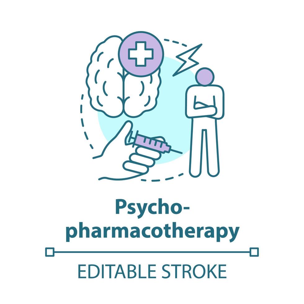 icône de concept de psychopharmacothérapie. illustration de fine ligne d'idée de pharmacie. médicaments sur ordonnance pour la maladie mentale, médicaments. traitement des problèmes psychiques. dessin de contour isolé de vecteur. trait modifiable vecteur