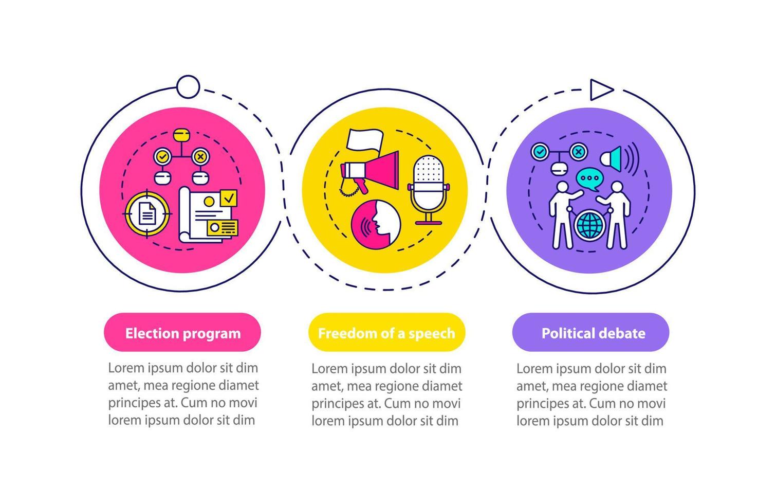 modèle d'infographie vectorielle du jour de l'élection. éléments de conception de présentation d'entreprise. visualisation des données avec trois étapes et options. chronologie du processus. disposition du flux de travail avec des icônes linéaires vecteur