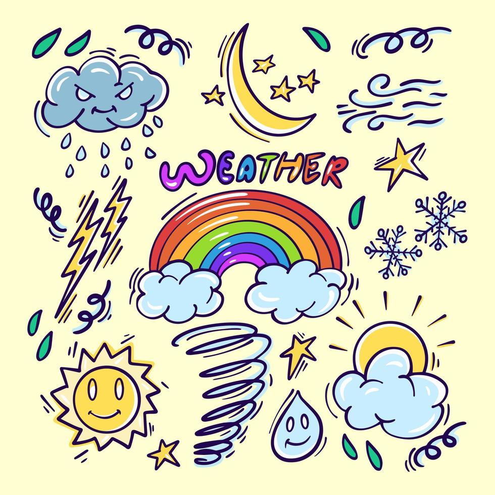 jeu d'illustration de doodles météo vecteur