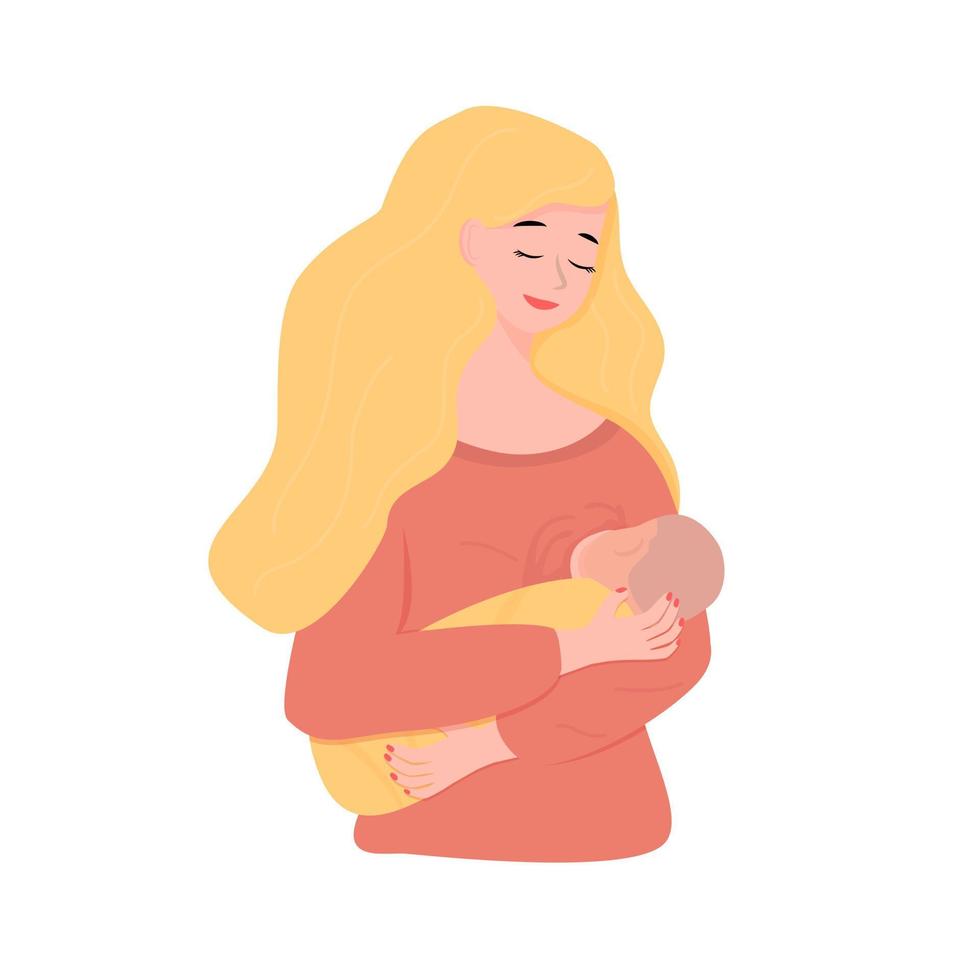 femme qui allaite. mère heureuse nourrissant un bébé. illustration vectorielle isolée dans un style plat. vecteur