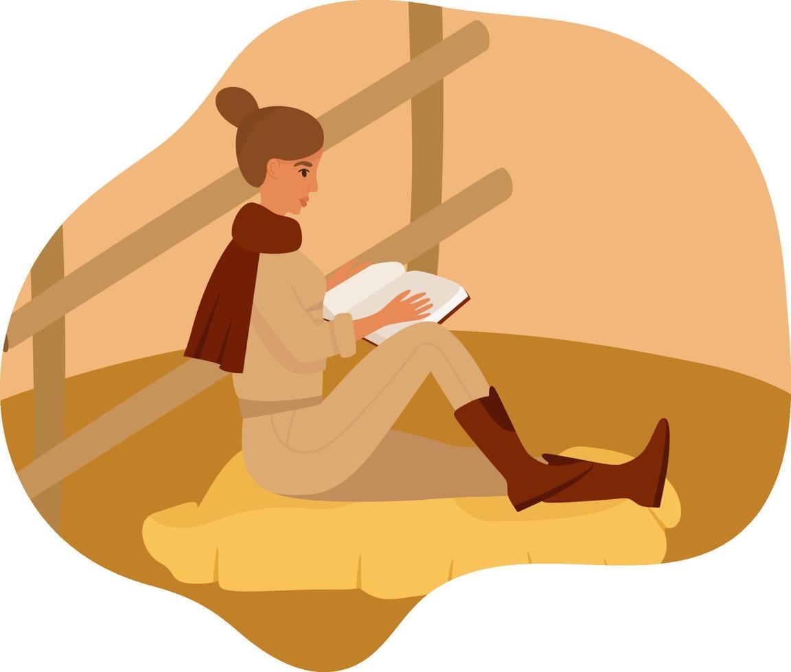 en automne, une fille est assise dans le parc sur une couverture et lit un livre. dans une écharpe et des bottes. illustration vectorielle dans un style plat. un paysage douillet. vecteur