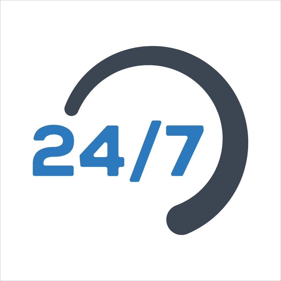 Service 24 heures sur 24, disponibilité, icône de support vecteur