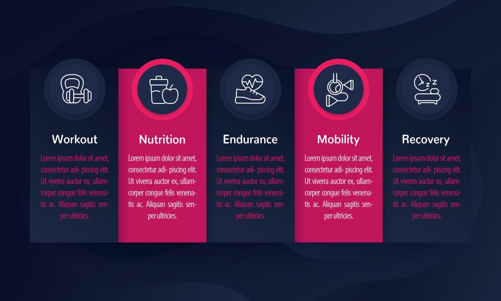 infographie de remise en forme, conception de bannières d'entraînement et d'entraînement avec des icônes vecteur