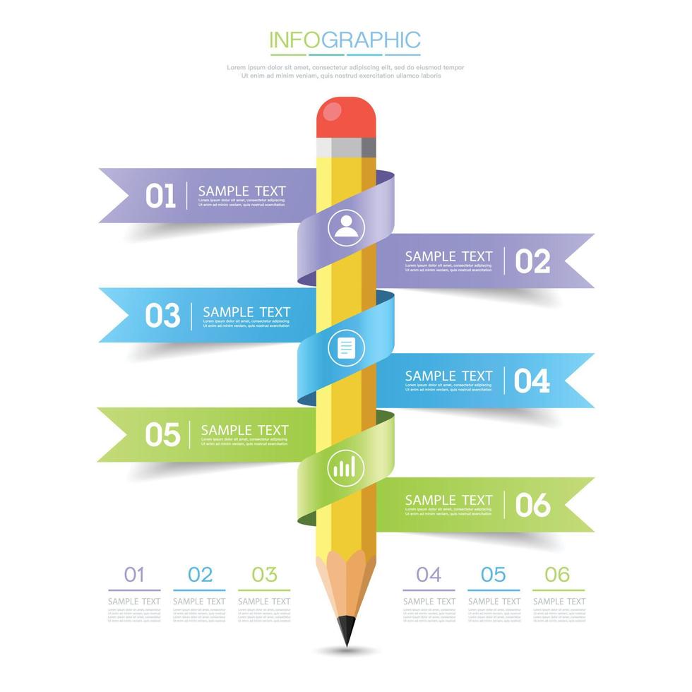 infographie d'entreprise minimale avec le ruban autour du crayon, élément de conception de vecteur