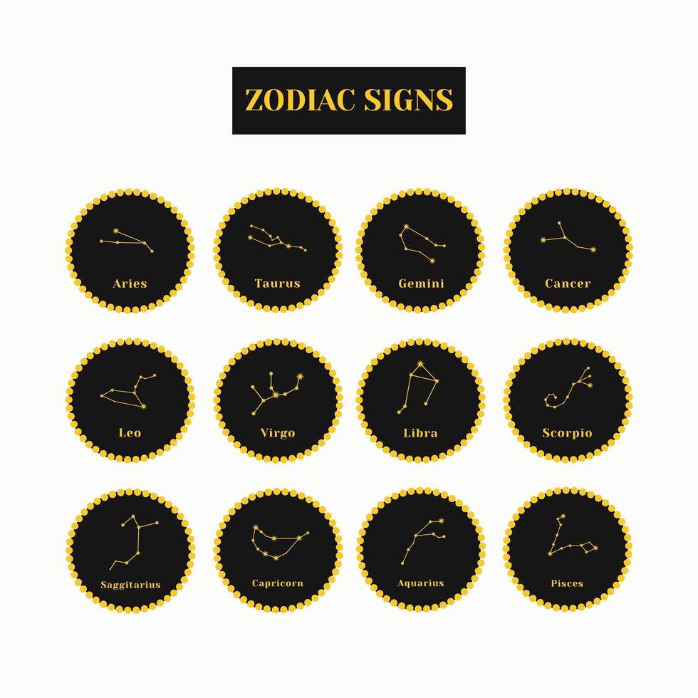 signes du zodiaque. un ensemble d'icônes du zodiaque noir et or isolé sur fond blanc. symboles astrologiques du zodiaque. astrologie védique vecteur