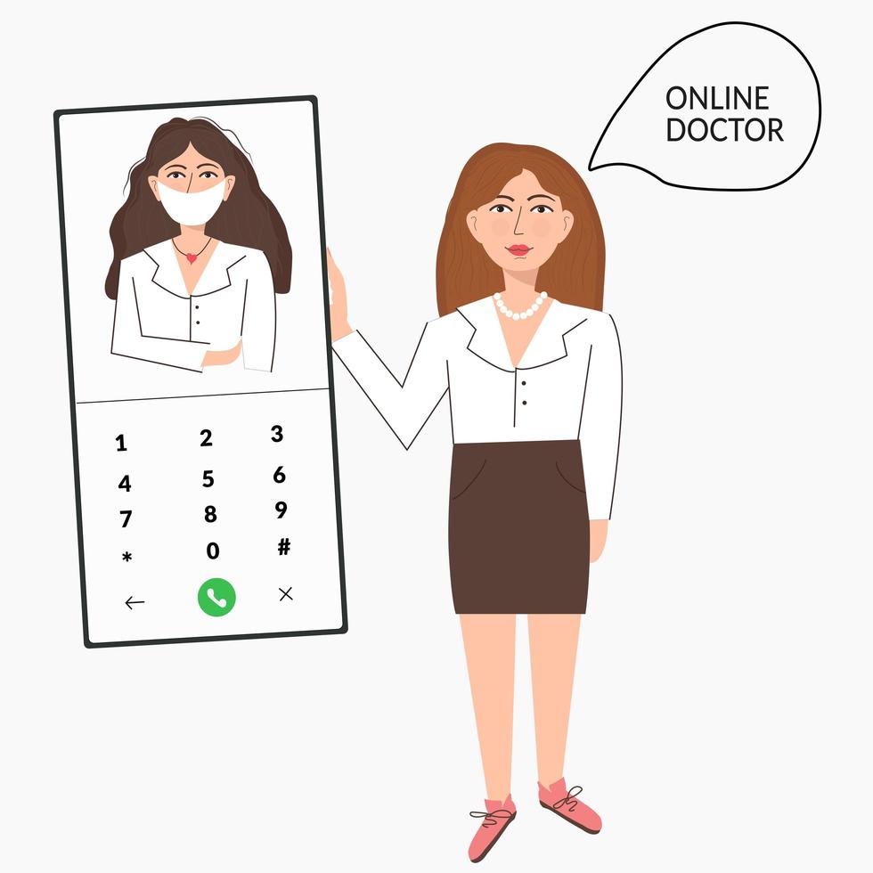 ensemble d'icônes de concept de soins de santé pour femmes médecin en ligne. appel vidéo du médecin sur un smartphone. services médicaux en ligne, consultation médicale. illustration vectorielle pour les modèles de page de destination de sites Web vecteur