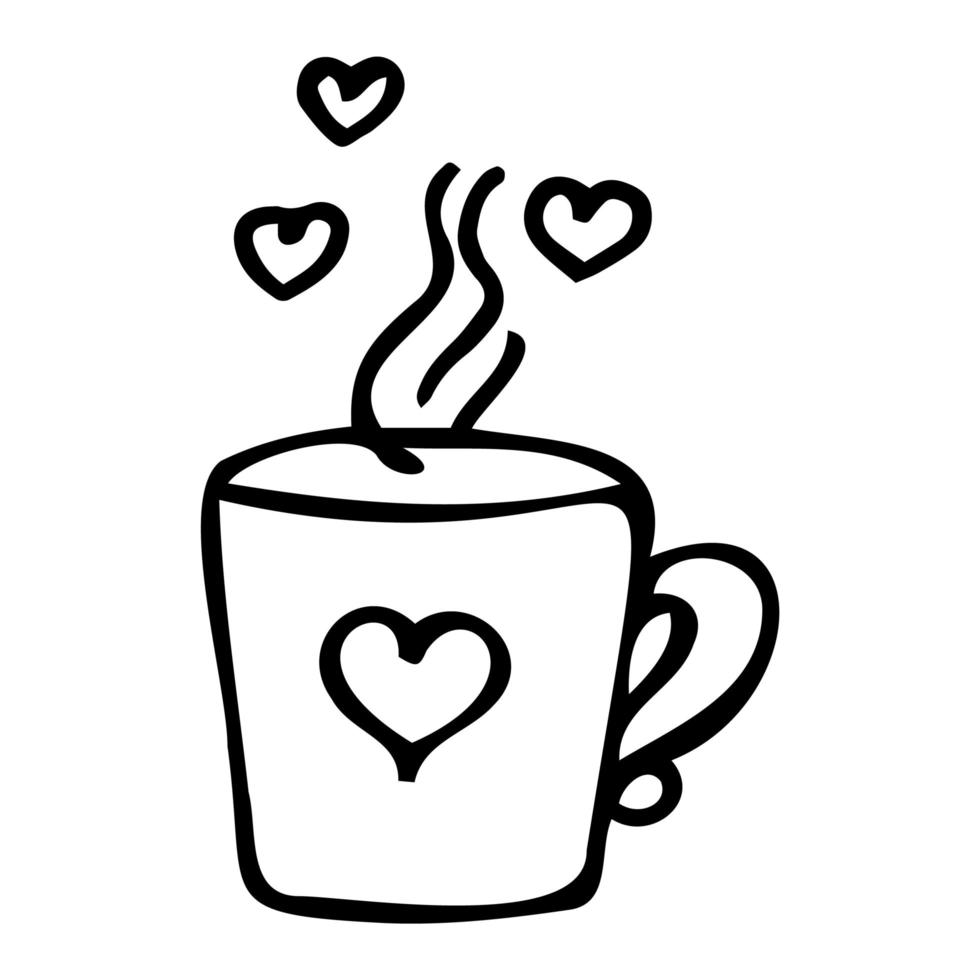tasse de café thé chaud avec l'icône de la ligne de vapeur de coeurs vecteur