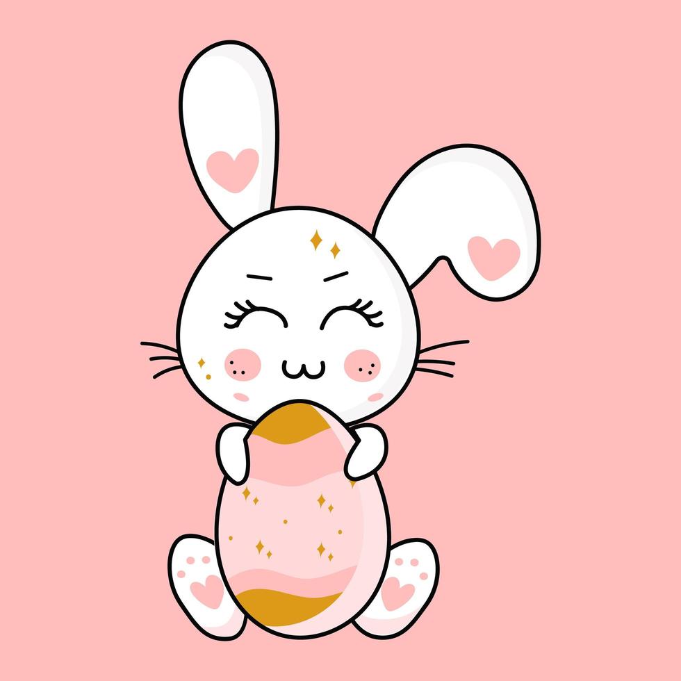 dessin animé bébé garçon portant un costume de lapin de pâques tenant un  oeuf de pâques 8386703 Art vectoriel chez Vecteezy