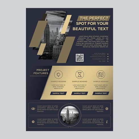 Brochure commerciale Golden Dark Blue Flyer vecteur