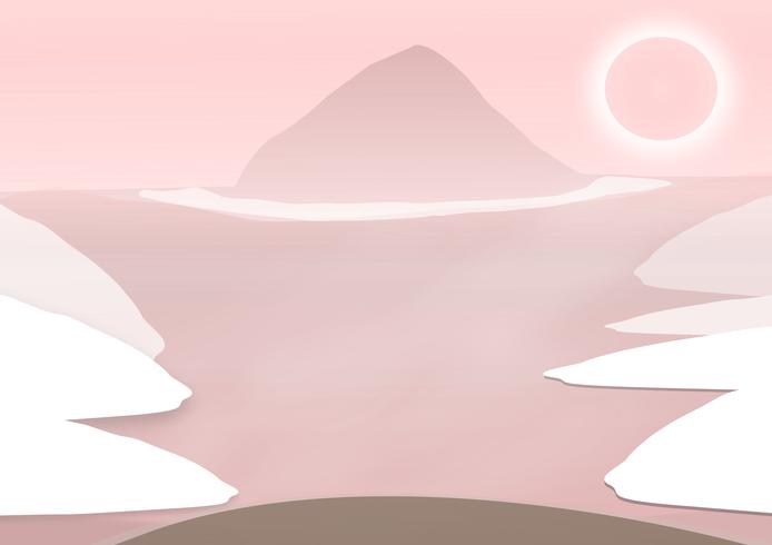 illustration Arrière-plan de conception de vecteur avec paysage d&#39;été chaud sur les montagnes de style rose, forêt.