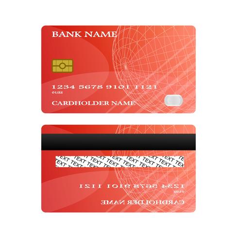 Carte de crédit rouge avant et dos isolé sur fond blanc. concept d&#39;illustration vectorielle conception pour le paiement commercial des entreprises. vecteur