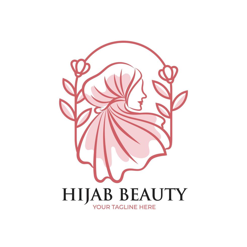 beauté féminine femme hijab modèle de logo art ligne naturelle vecteur