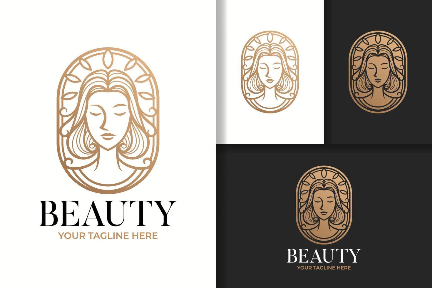 femme féminine beauté or ligne art logo et icône modèle vectoriel