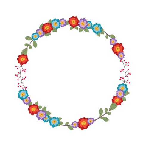 Couronne florale avec des fleurs colorées vecteur